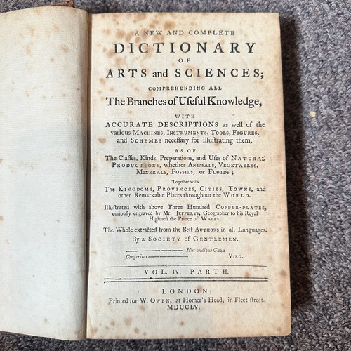 1008 - Dictionary of Arts and Sciences 1754 to 1755, printed for W. Owen of Homer's Head in Fleet Street, L... 