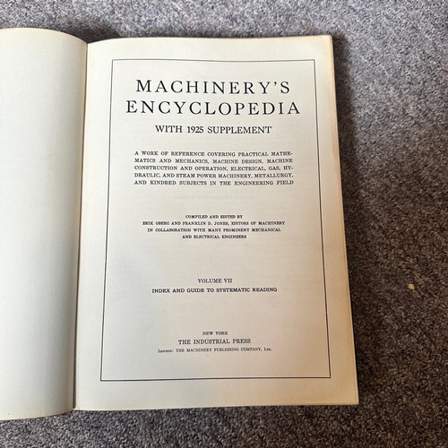 1010 - Machinery's Encyclopedia (The Macinhe Publishing Co., 1925), Volumes I, II, III, V, VI and VII. Qty ... 