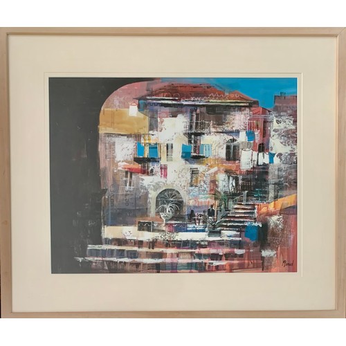 450 - Mike Bernard (British, b.1957), ‘Italian Piazza’ mixed media on paper. Framed and glazed, signed to ... 