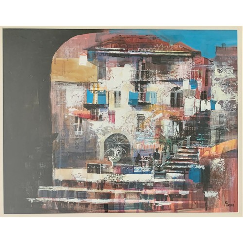 450 - Mike Bernard (British, b.1957), ‘Italian Piazza’ mixed media on paper. Framed and glazed, signed to ... 