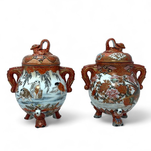 368 - Two Kuntani ware censors one marked 'Watano'. One is decorated with birds and flowers, the other wit... 