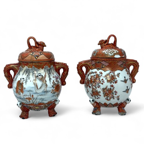 368 - Two Kuntani ware censors one marked 'Watano'. One is decorated with birds and flowers, the other wit... 