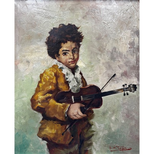 430 - Evert Willem Topman (Dutch, 20th Century), ‘Boy with Violin (Beethoven)’ oil on canvas. Signed lower... 