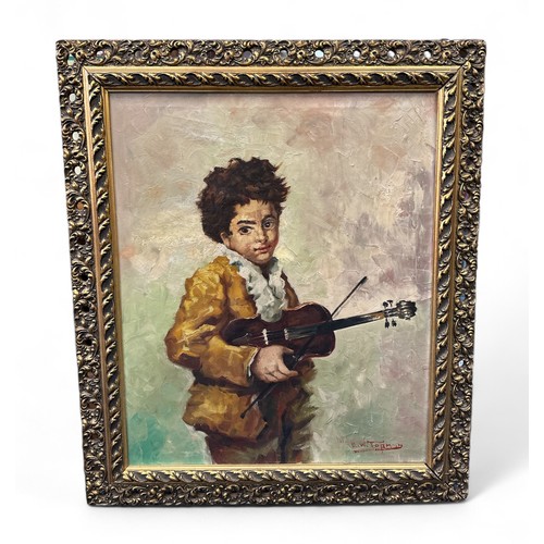 430 - Evert Willem Topman (Dutch, 20th Century), ‘Boy with Violin (Beethoven)’ oil on canvas. Signed lower... 