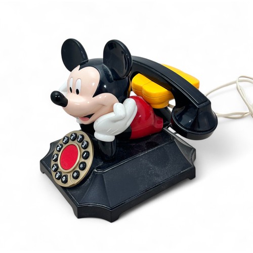 316 - Telemania 1990s Mickey Mouse modern rotary dial telephone with lead and modern plug-in, generally ex... 