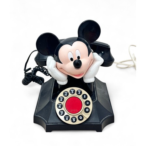 316 - Telemania 1990s Mickey Mouse modern rotary dial telephone with lead and modern plug-in, generally ex... 