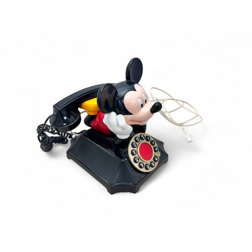 316 - Telemania 1990s Mickey Mouse modern rotary dial telephone with lead and modern plug-in, generally ex... 