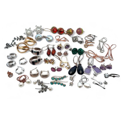 25 - Numerous pairs of silver/ 925 earrings. Many set with gemstones e.g amethyst, pearl,  malachite, CZ ... 