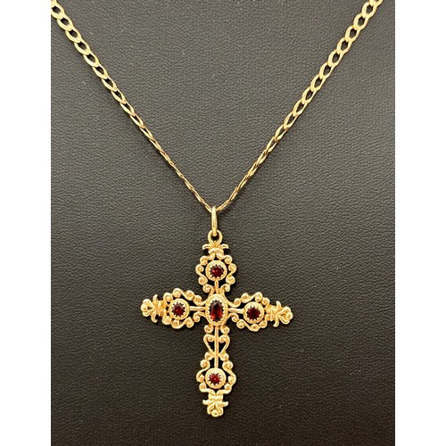 5 - An attractive 9ct gold and garnet cross pendant necklace on a hallmarked 9ct gold chain.