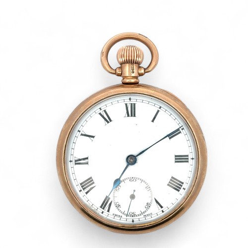 87 - 9ct gold pocket watch with Albert chain. Watch with white enamel dial with sub seconds dial and blue... 