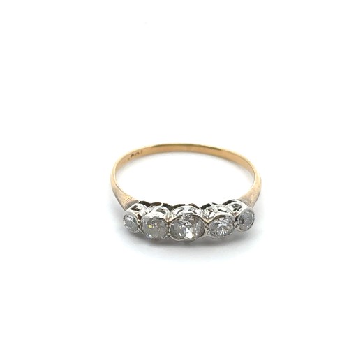 4 - A five stone old cut diamond ring, stamped 18ct. Size . Estimated diamond weight 0.55ct. Weight 1.77... 