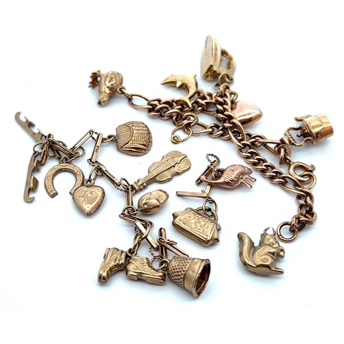 38 - Charm bracelets: a small hallmarked 9ct gold bracelet with four hallmarked 9ct charms. Also a 9ct br... 