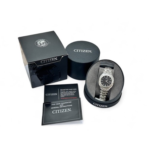 78 - A boxed Citizen Eco Drive watch E111-S022240. Scratches to bracelet. Watch untested.