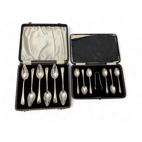 117 - Two cased sets of silver spoons. A set of six grapefruit spoons by Arthur Price & Co Ltd, Birmingham... 