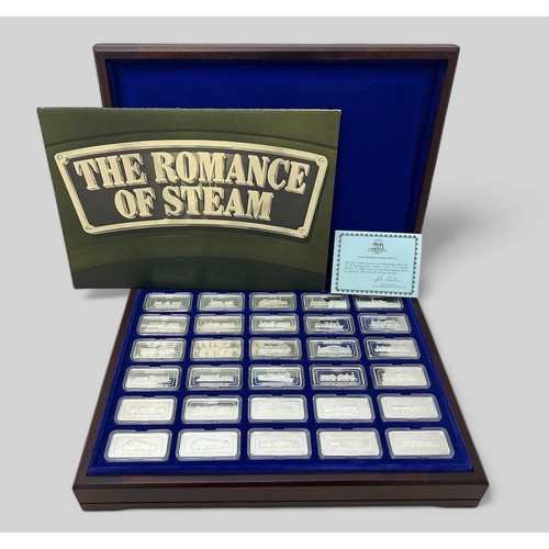 96 - The 'Romance of Steam' silver ingot set housed in a wooden box. Produced by The Birmingham Mint to c... 