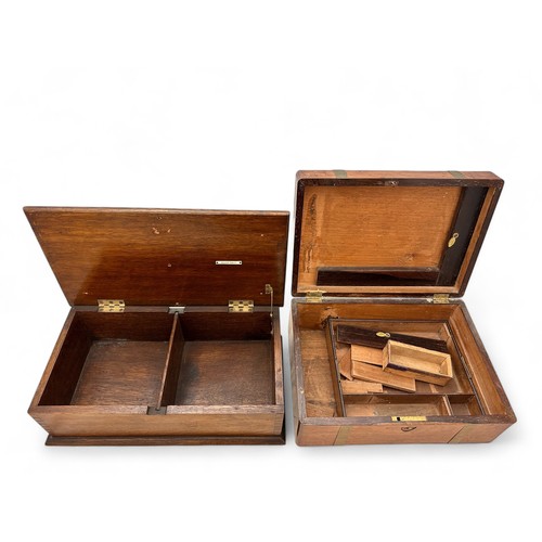 337 - A wooden box with two internal compartments, possibly a tea caddy, and a further wooden box with bra... 