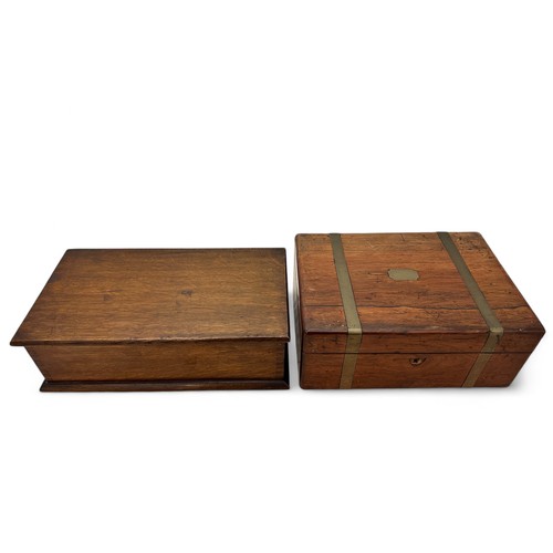 337 - A wooden box with two internal compartments, possibly a tea caddy, and a further wooden box with bra... 