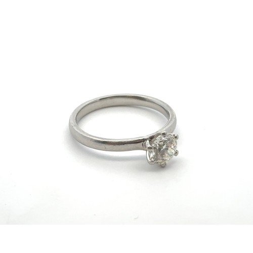 57 - A diamond single stone platinum ring, size N. Diamond estimated at 0.76ct (5.9 x 5.86 x 3.6mm approx... 