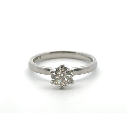 57 - A diamond single stone platinum ring, size N. Diamond estimated at 0.76ct (5.9 x 5.86 x 3.6mm approx... 