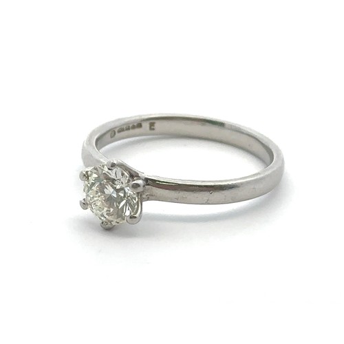 57 - A diamond single stone platinum ring, size N. Diamond estimated at 0.76ct (5.9 x 5.86 x 3.6mm approx... 