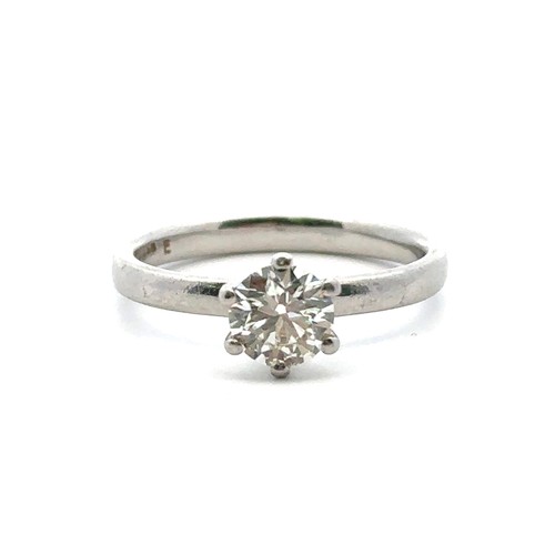 57 - A diamond single stone platinum ring, size N. Diamond estimated at 0.76ct (5.9 x 5.86 x 3.6mm approx... 