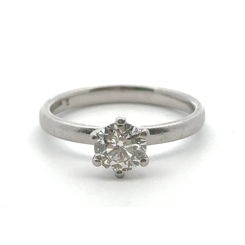 57 - A diamond single stone platinum ring, size N. Diamond estimated at 0.76ct (5.9 x 5.86 x 3.6mm approx... 