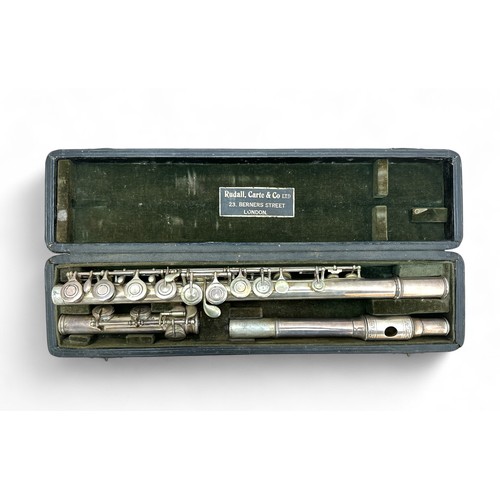 376 - A Suspected Rudall, Carte & Co Flute, solid silver (XRF tested). With original leather bound case an... 