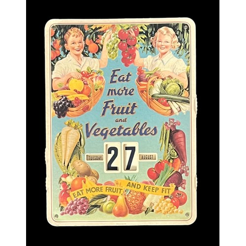 250 - Vintage Perpetual Calendar, Eat More Fruit and Vegetables & Keep Fit, Retro 1970's wall poster calen... 