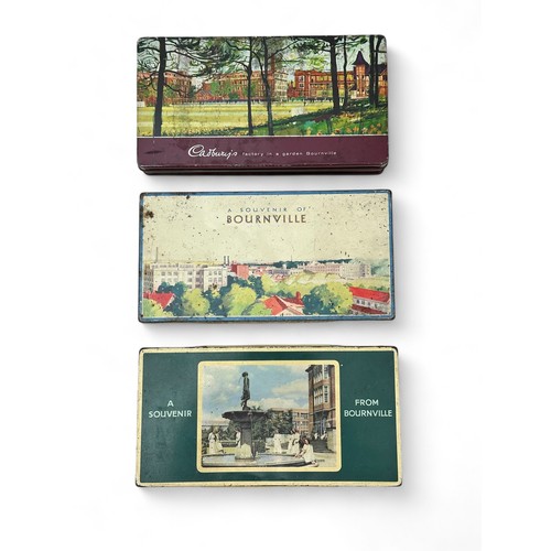 257 - Cadbury's Bournville Chocolate Tins depicting views of the Factory and Gardens, all 3 tins are 20cm ... 