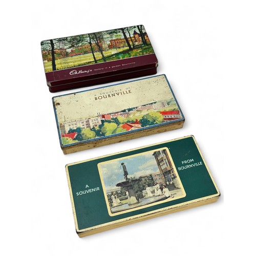 257 - Cadbury's Bournville Chocolate Tins depicting views of the Factory and Gardens, all 3 tins are 20cm ... 