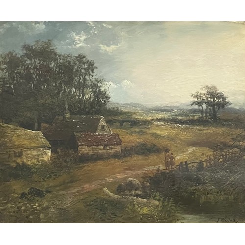 438 - J Wallace (British, 19th / 20th Century), oil on board countryside landscape. Framed and glazed, sig... 