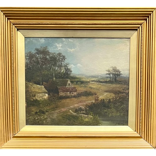 438 - J Wallace (British, 19th / 20th Century), oil on board countryside landscape. Framed and glazed, sig... 