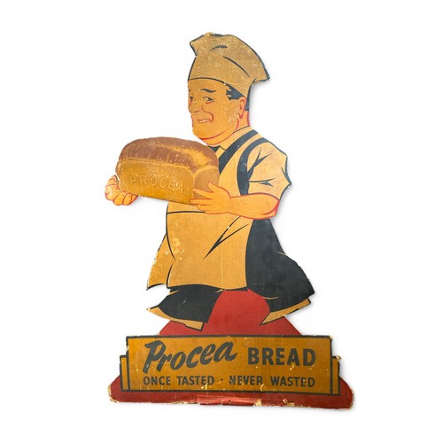 242 - Large Procea Bread Advertising Standee feature a Baker carrying a loaf of Procea. Procea BREAD. Once... 