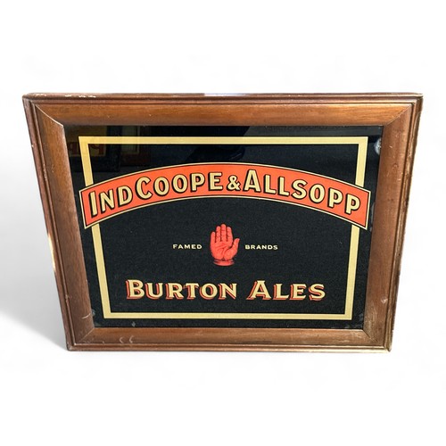 239 - Original Ind Coop & Allsopp Burton Ales Advertising Mirror. Red open palm hand in centre of mirror, ... 