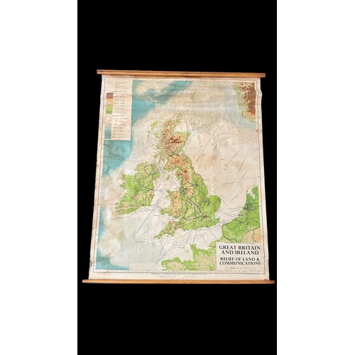 241 - Philips Wall Map Of Great Britain & Northern Ireland Relief Of Land And Communications 1962.Measures... 