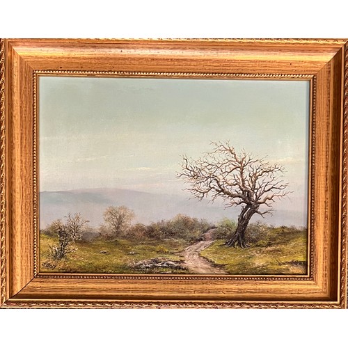 435 - J Holt (British, 20th Century), ‘Haworth Moore (Bronte Country’ oil on board landscape. Framed, sign... 