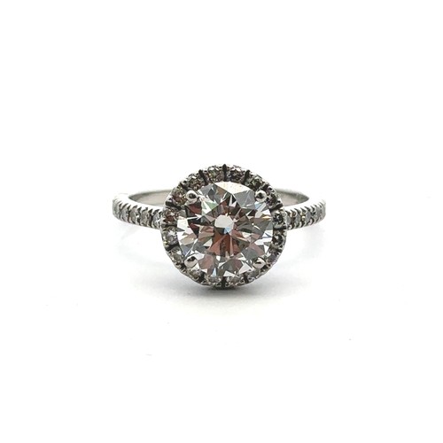 51 - A 2.80ct lab grown diamond and platinum halo cluster ring, size L. Principal diamond 2.05ct, 8.21 x ... 