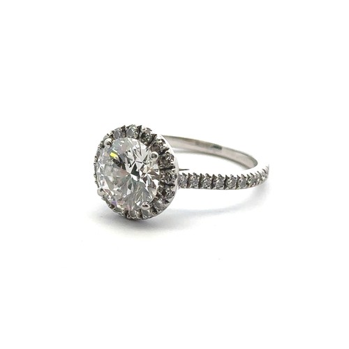 51 - A 2.80ct lab grown diamond and platinum halo cluster ring, size L. Principal diamond 2.05ct, 8.21 x ... 