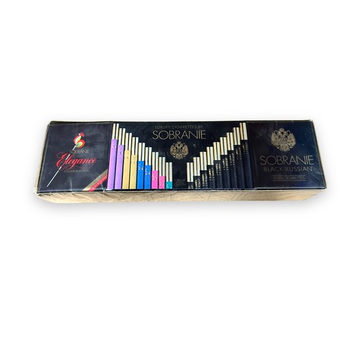 211 - 200 Sealed Sobranie Cigarettes. Pack of Elegance colour, gold filter tipped. And Black Russian filte... 