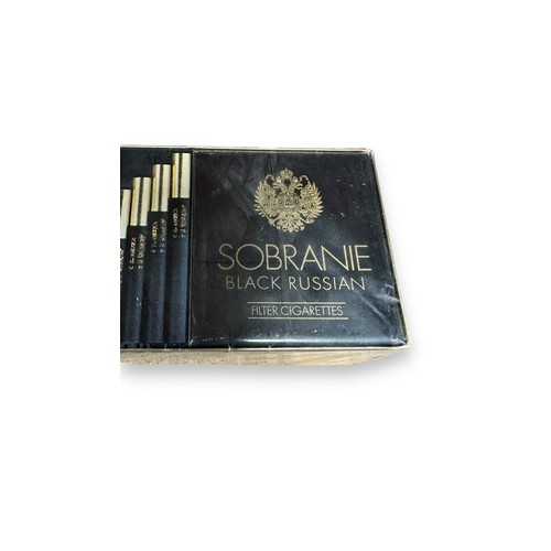 211 - 200 Sealed Sobranie Cigarettes. Pack of Elegance colour, gold filter tipped. And Black Russian filte... 