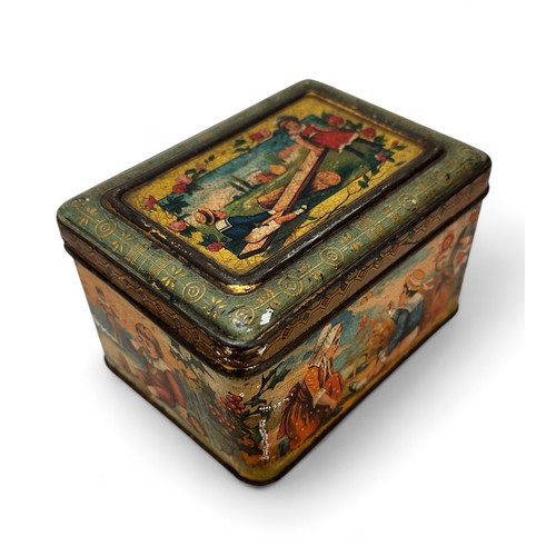 223 - Charming Dunmore & Son Biscuit Tin depicting the four seasons with children at play. Delightful.