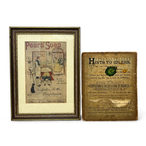 224 - Pears Soap, Hints To Idlers: Amusing Old Pears Soap Sign depicting barber being distracted by a lady... 