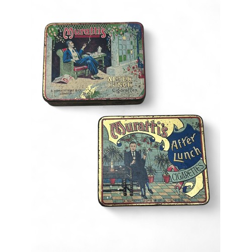 226 - Two Old Muratti's After Lunch Cigarette Tins would originally held 20 cigarettes, both tins in good ... 