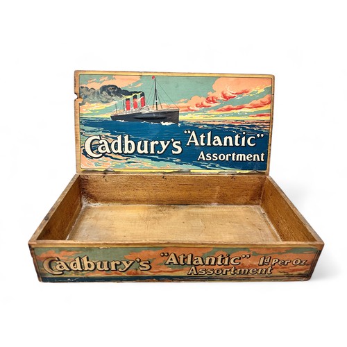 219 - Cadbury's Atlantic Assortment Pictorial Wooden Trade Box. Superb Cadbury's Point Of Sale Counter Top... 