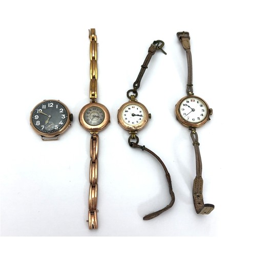 79 - Four vintage watches, A 9ct gold watch head unmarked on dial, hallmarks for AGR in inner case. An un... 