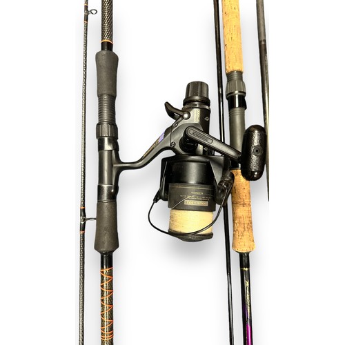 302 - Seven Fishing Rods, Two With Reels & A Landing Net. Rods are 2x Daiwa whisker carbon, a Daiwa strike... 