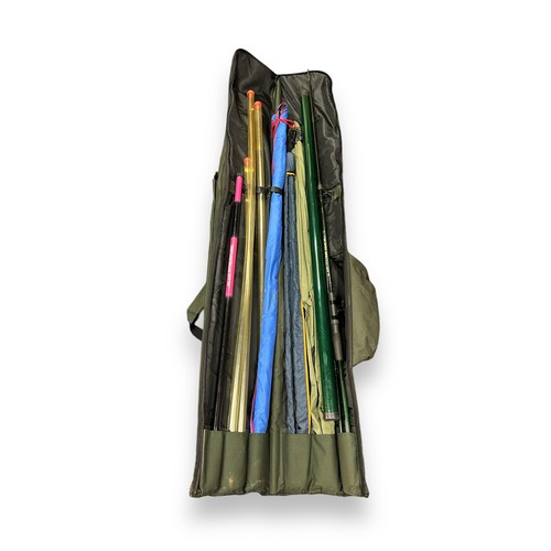 303 - Four Fishing Rods With Extensions In Bag & Keep Net. Four rods include a Masterlite super specialist... 