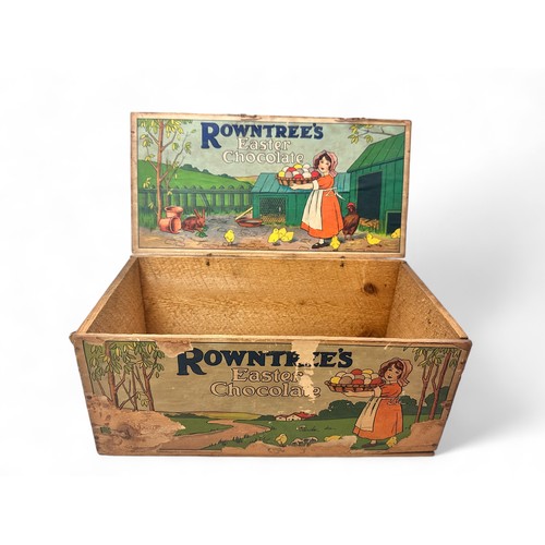 214 - Wooden Rowntree's Easter Chocolate Egg Box. Coloured Pictorial label to front panel showing young gi... 