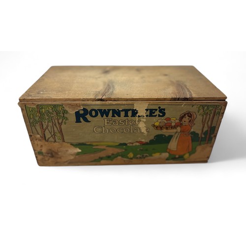 214 - Wooden Rowntree's Easter Chocolate Egg Box. Coloured Pictorial label to front panel showing young gi... 