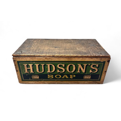 218 - Original Wooden Hudson's Soap Trade Box. Printed colour pictorial paper label to front panel, Hudson... 